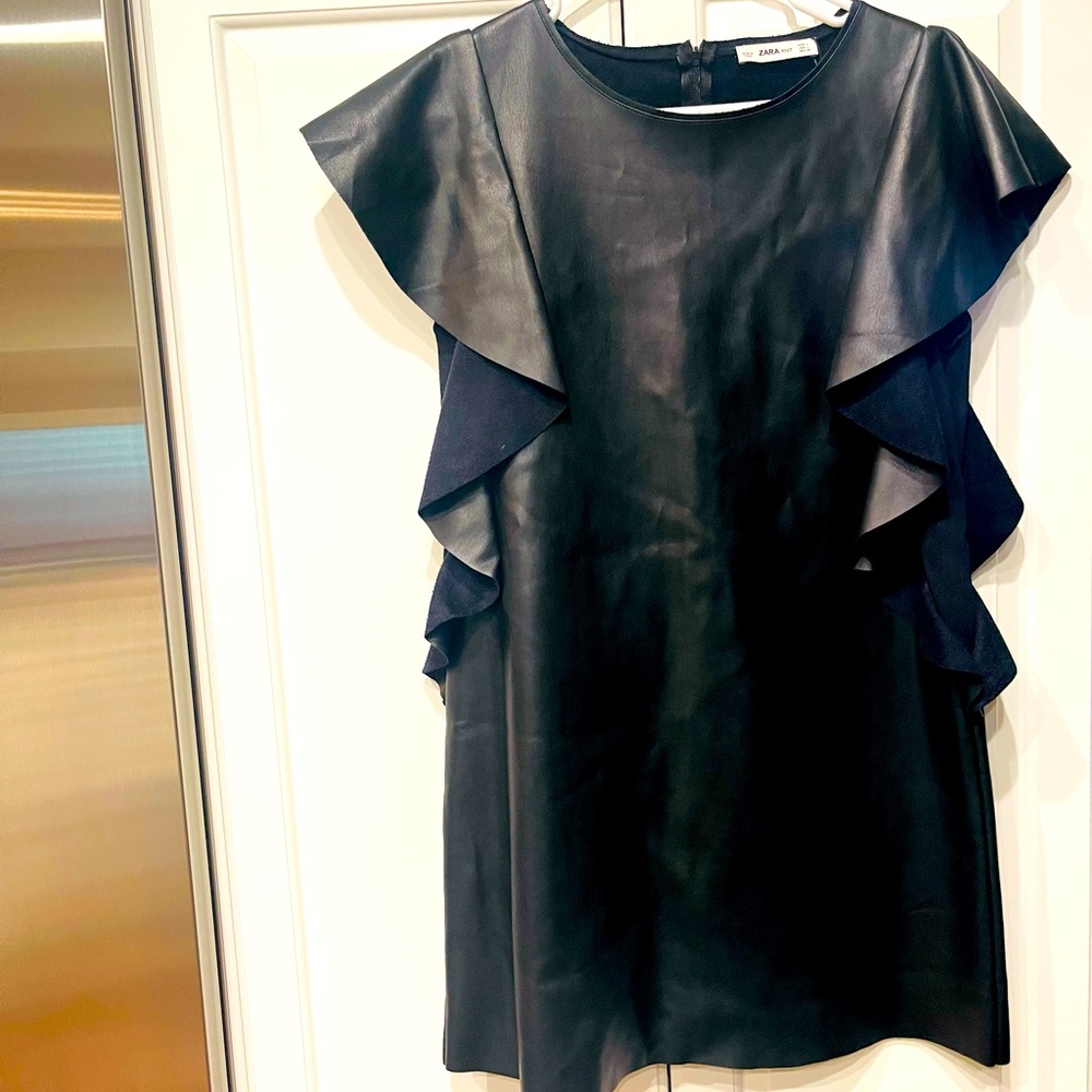 ZARA Knit Ruffle Faux Leather Dress L